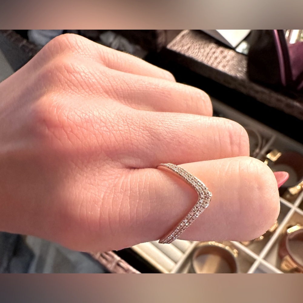 14K Pave Diamond V Ring